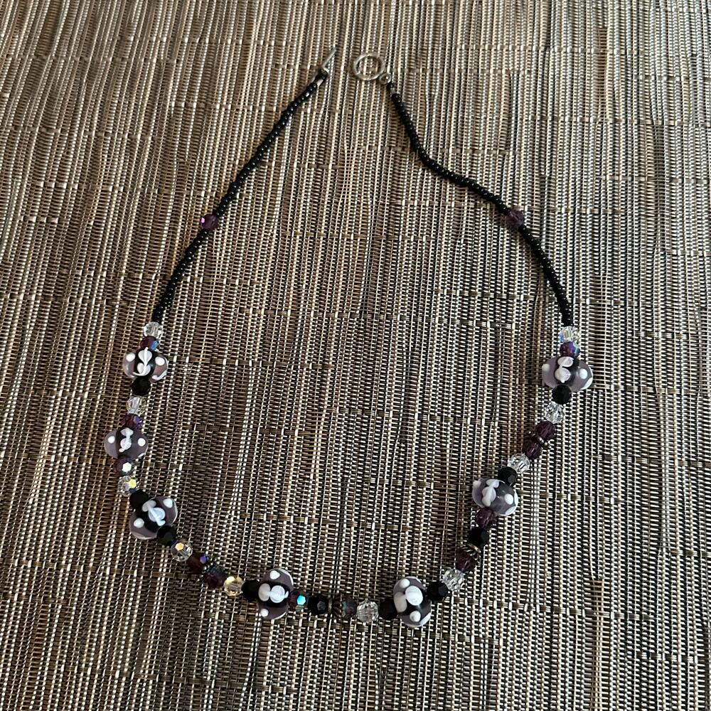 Handcrafted unique beaded necklace Boho Bohemian Clear Purple unbranded